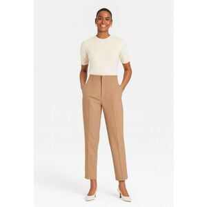 484 Women’s High-Waist Tailored Dress Pants Camel Tan Straight-Leg Trousers